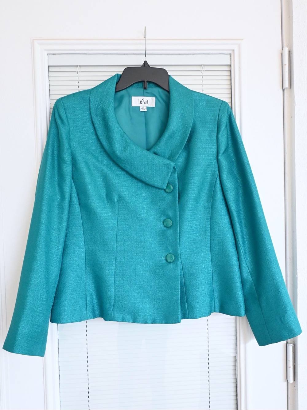 Le Suit Teal Button-Front Tailored Jacket - Picture 2 of 8